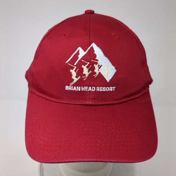 Brian Head Resort Strapback Hat Red OS Adjustable Embroidered Port & Company - Picture 2 of 10